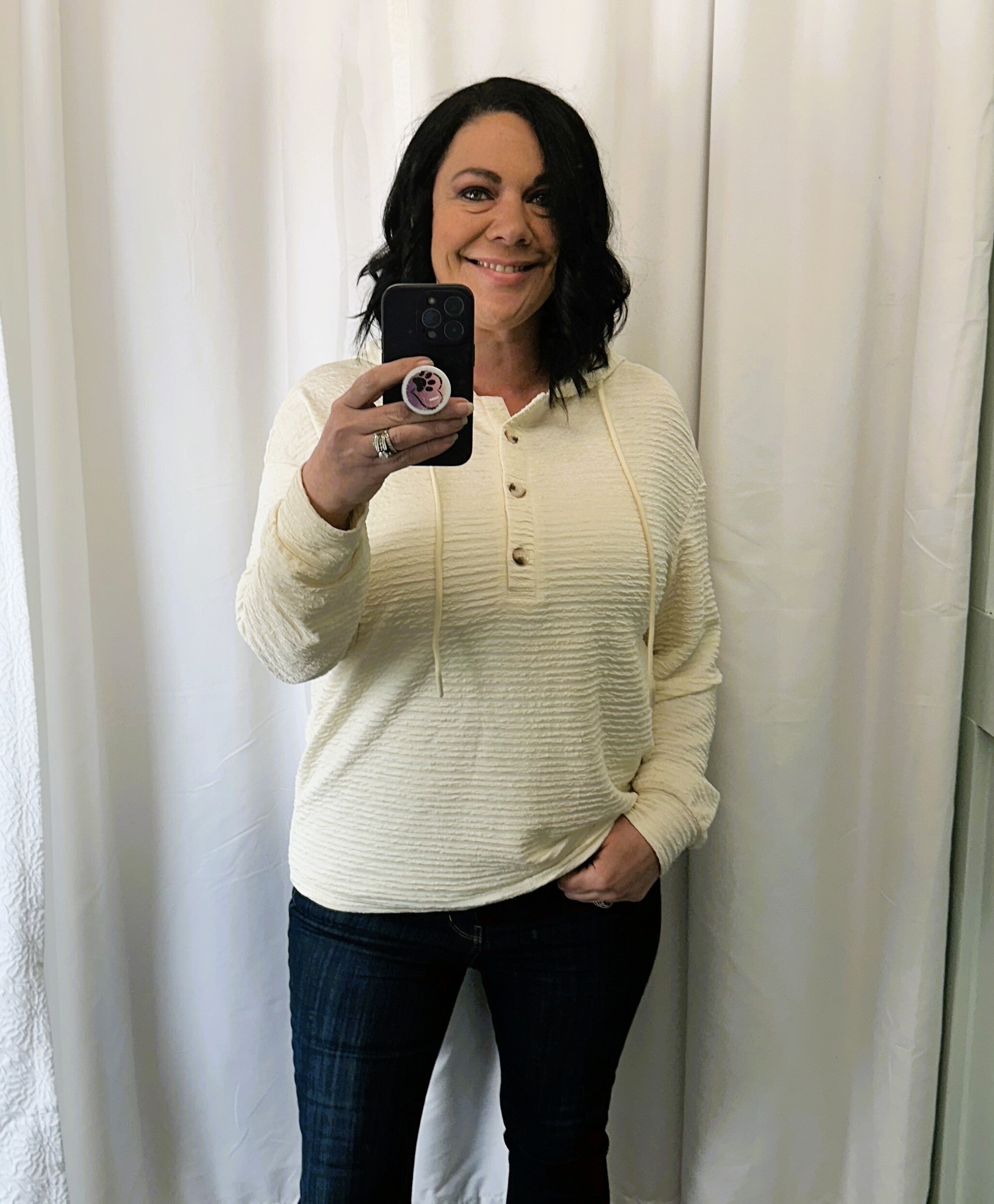 Textured Lightweight Henley Hoodie French Twist Salon Boutique